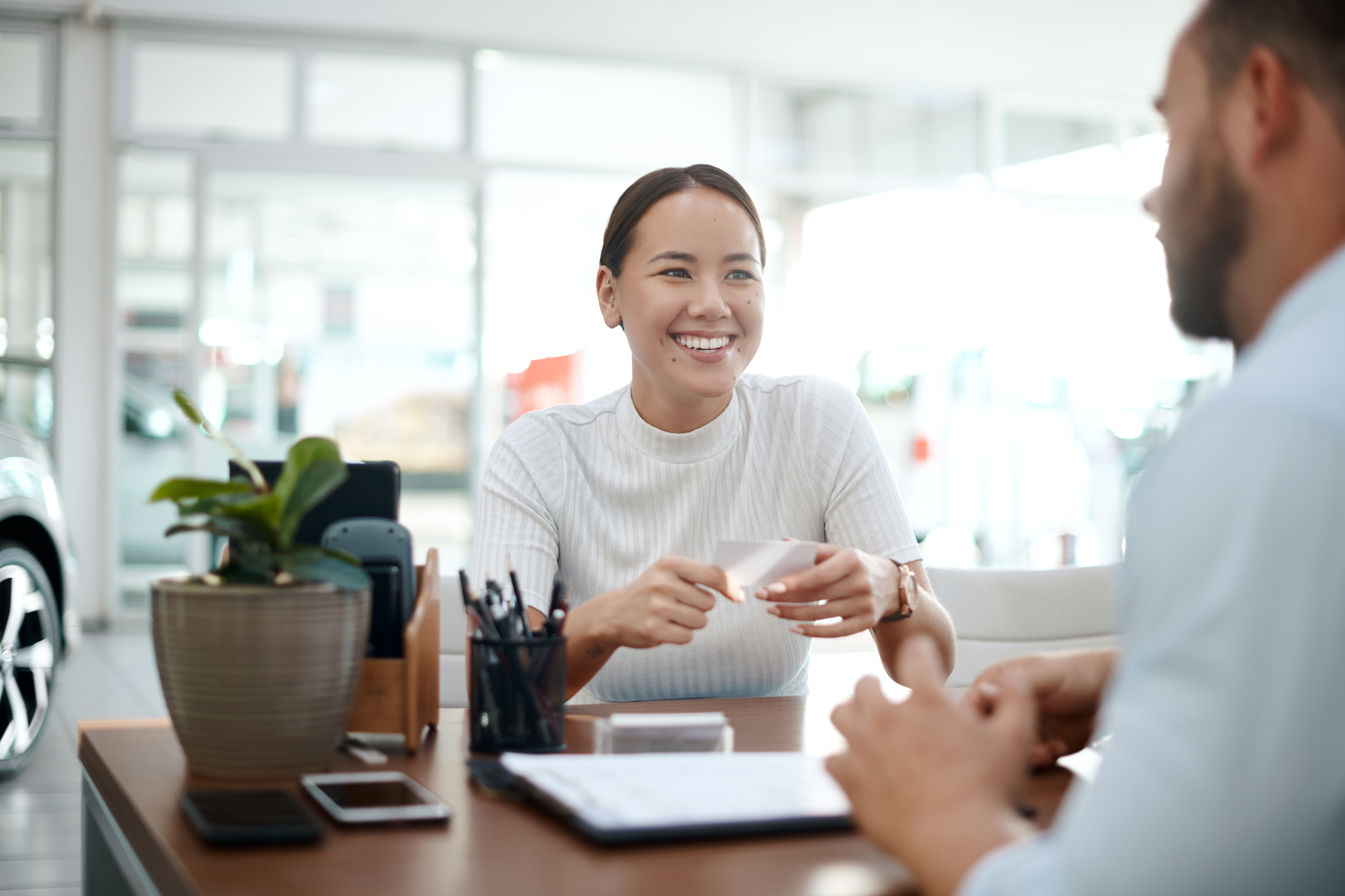 A customer talking to a salesperson